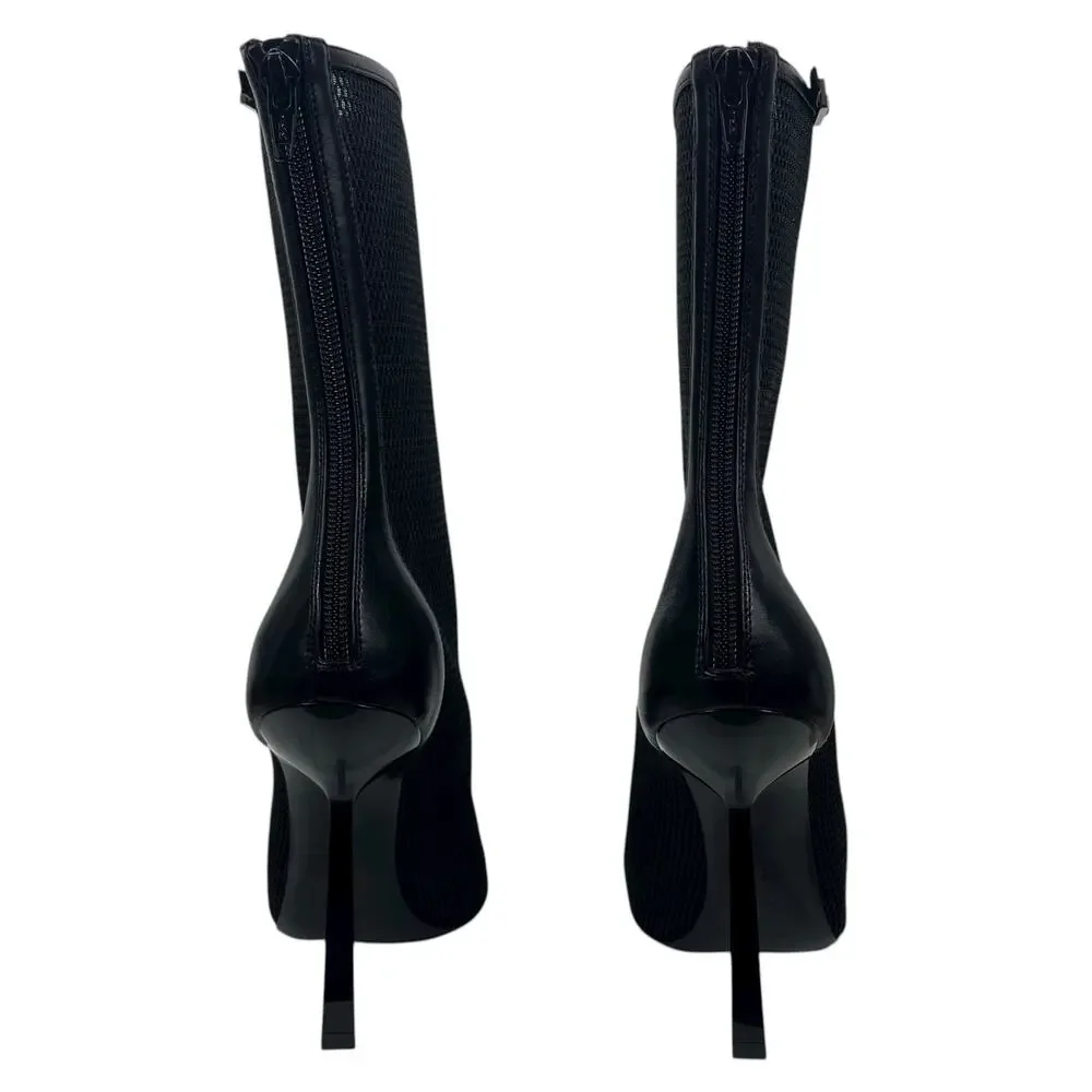 Saint Laurent Oxalis 115mm Mesh Pointed Toe Ankle Boots Black Size 37